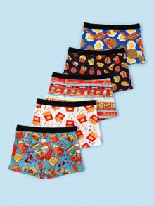5pcs/Pack Boys Minimalist Fashion Food Elements Print Briefs