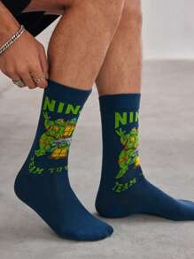 TEENAGE MUTANT NINJA TURTLES | SHEIN Calcetines de media caña azul marino, transpirables, suaves y de moda, con talón y puntera reforzada, aptos para todas las estaciones, para hombres - Azul Marino - Ver 6