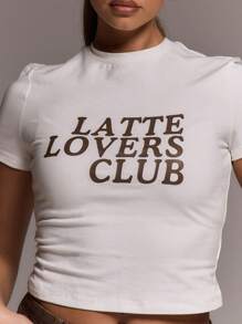 MUSERA 咖啡标语修身短款T恤 印花T恤 休闲夏秋款