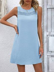 Joress Women's Solid Color Round Neck Sleeveless Simple Casual Short Dress,Business Casual Woman