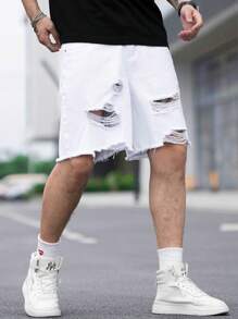 Manfinity Homme Plus Size Men's Casual Denim Shorts, Minimalist And Fashion For Daily Wear - White - View 5