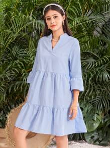 SHEIN Leap Crew Teen Girls Striped A-Line Dress, Blue&White, Holiday/Beach/Casual - Blue and White - View 10