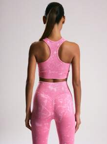 Musera Sport 漂白罗纹运动文胸，适用于板网球、网球、匹克球健身房健身 - 粉色 - 查看 2