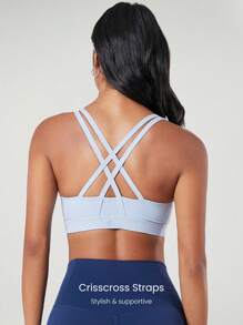 GLOWMODE FeatherFit™ Crossover Strap Sports Bra Gym Valentine's Day - Baby Blue - View 3