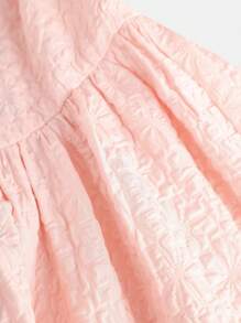 Girlism Teen Girl Retro Ruffled Hem Bowknot Decor Puff Sleeve A-Line Dress, Ruffle Waist Gathered, French Style, Pink, Suitable For Spring/Summer, Vacation, Party, Birthday, Holiday