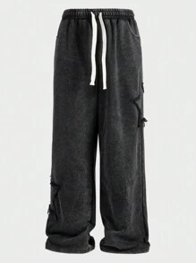EASEVO Plus Size Men's Loose Streetwear Five-Pointed Star Acid-Washed Embroidery Long Casual Sweatpants - Multicolor - View 5