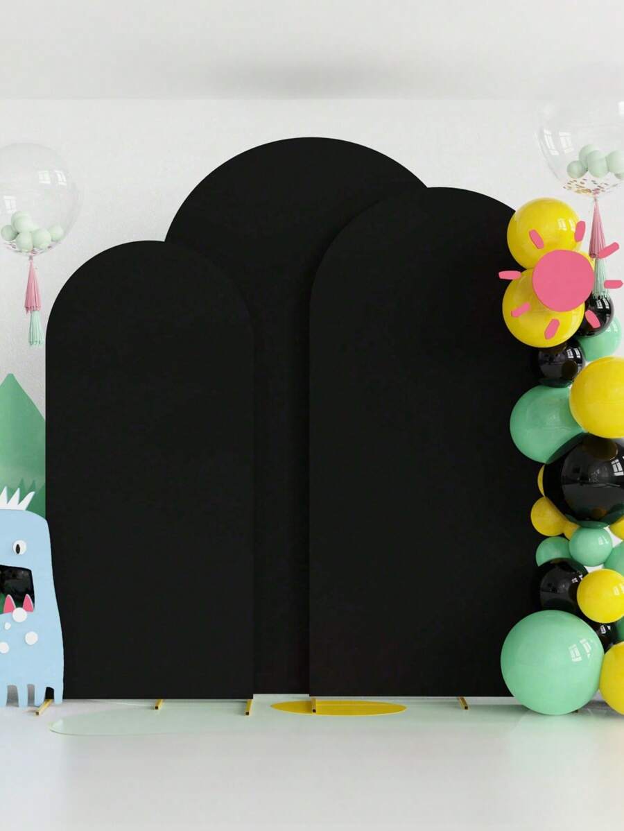 SHEIN 1Pc 65*150Cm/80*180Cm/100*200Cm/120*220Cm Black Arch Background Fabric Arch Cover, Double-Sided Lycra Stretch Fabric Arch Background, Suitable For Wedding And Birthday Party Arch Decoration (Arches Not Included, Only Fabric Background)