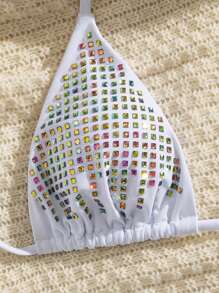 Swim Vcay 2 szt. Jednolity kolor kryształków dekoracyjnych Prosty i elegancki damski strój kąpielowy bikini, na letnie wakacje na plaży