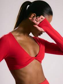 Musera Sport Twist Front Long Sleeve Thumb Hole Activewear Crop Top, Padel, Tennis, Pickleball Gym Fitness