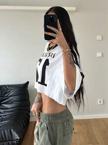 StreetHx 女士运动街头撞色数字图案运动衫