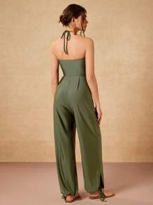 VALERIA GÓMEZ Mono suelto de viscosa en verde sólido con cortes, nudo en el cuello, espalda descubierta y bajo ajustable, diseño de estilo bohemio para primavera verano, vacaciones, playa, crucero, festivales, estilo Ibiza