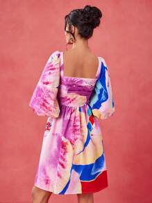 EBIB Designer Boho Bohemian Spring Summer Resort Floral Print Puff Sleeve Knit Mini Dress Elegant Dress Wedding Season Vacation Sundress, Festival, Concert Outfit, Spring Break, Ibiza Fits Resort Outfits Women Spring Dresses For Woman Resort Wear 2025 Women's Spring Dresses New Arrivals Women Dress, Rave, Prom Dress Resort Dresses For Women Spring Dresses For Women Spring Dresses Women Spring Dresses Women Summer Set Resort Wear For Women - Multicolor - View 3
