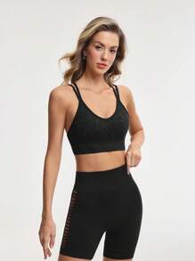 Lifespree Women's Hollow Out Minimalist Seamless High Elasticity Sports Yoga Bra - Blue - View 4