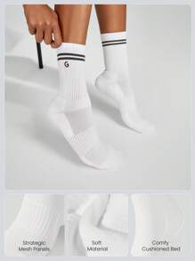 GLOWMODE 3 Pairs Cotton Vintage Striped Socks Soft Ventilated Mesh With Jacquard Logo Gym Workout Daily