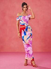 EBIB Designer Floral Printed Asymmetric Ruched Shoulder Top And Skirt Two-Piece Elegant Romantic Rave Set, Festival Resort Outfits Party Outfit Resort Dresses For Women Resort Wear For Women Party Outfit Party Dresses For Women Cocktail Dresses Resort Wear 2025 Women Set Vacation Outfits Women Resort Wear - Multicolor - View 2