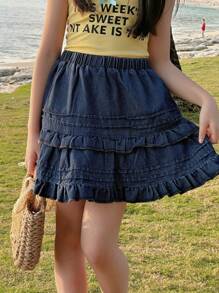 DAZY Tween Girl Denim Skirt, Summer, Back To School - Blue - View 1