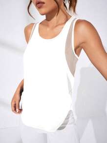 SHEIN Sport Studio Women's Letter Print Mesh Patchwork Casual Fitness Sports Tank Top