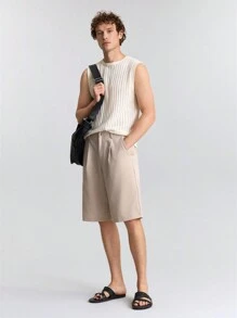 Ontre 男士纯色圆领无袖简约休闲针织上衣 - 白色 - 查看 2