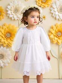 Infant & Baby Girl Luxury Elegant Lace Patchwork White Dress - White - View 1