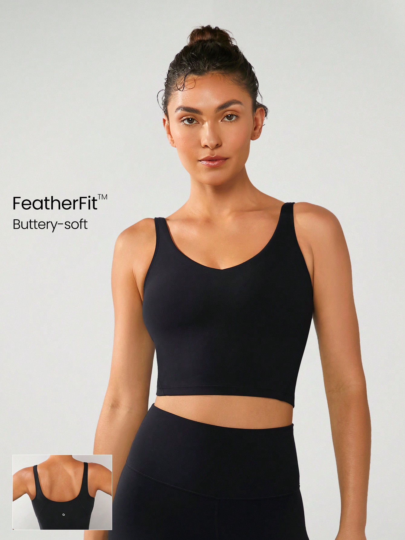 FeatherFit™ U Back Cropped Active Tank Top Low Impact Yoga