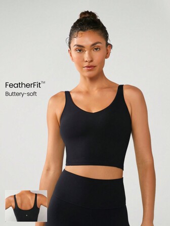 FeatherFit™ U Back Cropped Active Tank Top Low Impact Yoga Daily Fall Winter