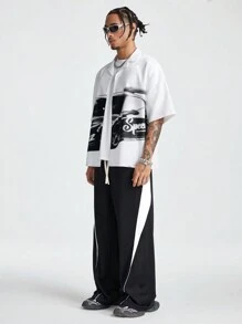 Manfinity NXTstreet Pantalón de chándal holgado de punto con bloques de color para hombres - Negro - Ver 3