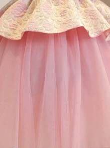 Flower Girl Big Tween Girl Sweet Textured Fabric Halter Halterneck Ruffle Sleeve Waisted Cake Puff Short Party Dress, Suitable For Wedding, Pageant, Birthday Party