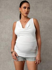 MaterniChic Draped Neck Knit Slim Fit Maternity Tank Tops - White - View 5