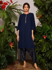 Divindia Cămașă lungă de damă casual cu broderie florală