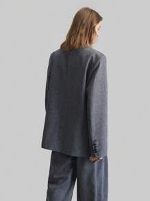 Ontre 休闲女式翻领长袖西装外套，带口袋，夏季女式办公室 - 藍色 - 查看 5