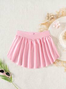 SHEIN Swim Regular Ruffle Hem Swim Shorts For Women, Pink - Pink - View 6