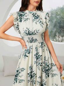 Modelyn 女式花卉印花盖袖抽绳腰阿拉伯风格连衣裙