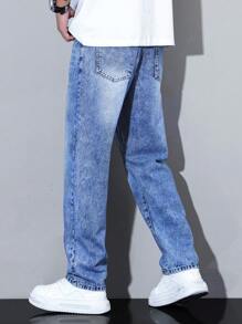 Manfinity Homme Jeans casuales de corte recto con bolsillo y ajuste holgado minimalista para hombres