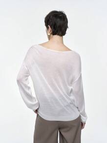 Aalyst 女式宽松简约圆领套头羊毛毛衣，轻薄透明针织套头衫秋冬