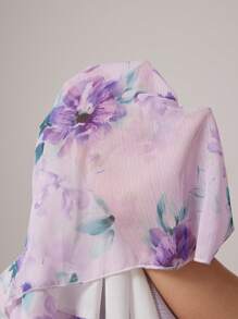 Aveloria Rosie 女士优雅复古紫色雪纺花卉印花褶皱腰聚拢泡泡袖中长款蛋糕连衣裙