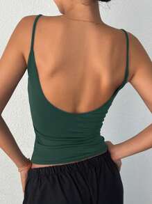 DAZY Women Casual Versatile Slim Fit Deep Back Camisole Tank Tops - Army Green - View 3