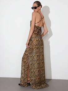 Aveloria Affinna Elegante Sexy Cowl Neck Taille Getailleerde Jurk Met Luipaardprint