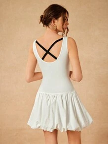 Oxana 设计师白色泡泡春夏迷你连衣裙、婚礼节日服装、音乐会服装、舞会礼服 - 白色 - 查看 2