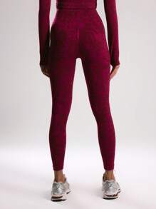 Musera Sport Ribbed High Waist Animal Print Seamless Leggings, Padel, Tennis, Pickleball Gym Fitness - Burgundy - View 4