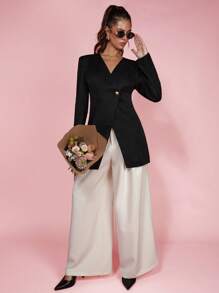 COSMINA Women's Elegant Black Mid-Length Blazer For Spring/Summer - Black - View 3