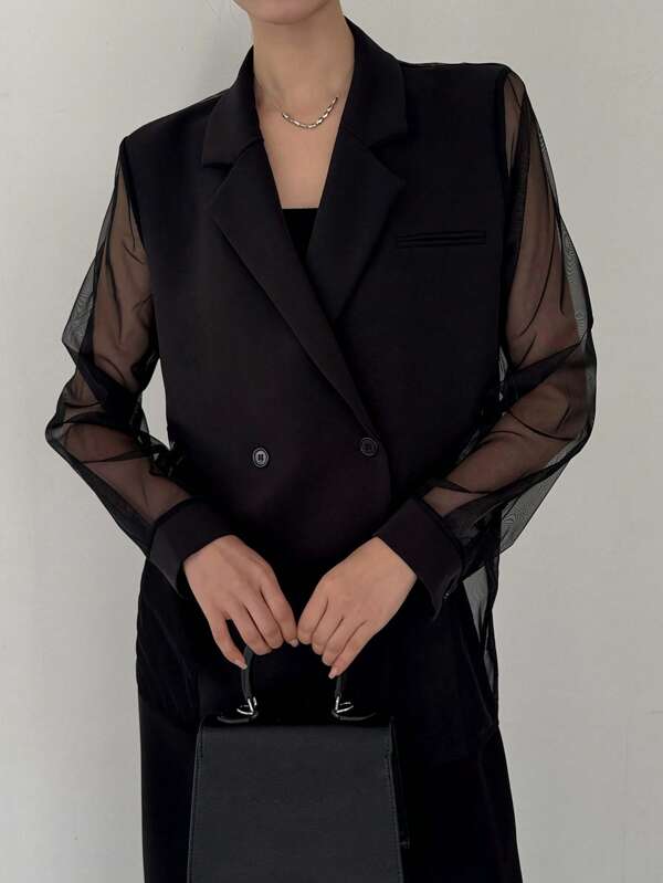 DAZY Women Mesh Patchwork Transparent Suit Jacket Women Blazers