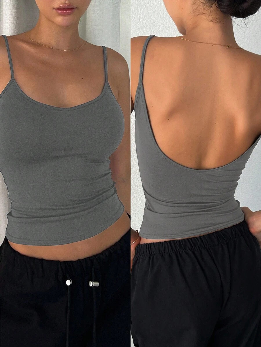 DAZY Women's Casual Versatile Slim Fit Backless Camisole Tank Tops,Back To School Clothes - Grey - View 1