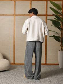 SUMWON Rustic Textured Harrington Jacket With Zip Front Classic Collar Japanese Style Weekend Casual Outerwear Spring Autumn Lightweight Street Style - Beige - View 4