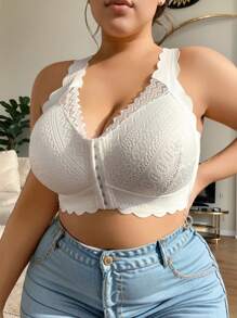 1 件前扣大码蕾丝无钢圈文胸，舒适且有支撑力