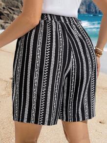 EMERY ROSE Plus Size All-Over Print Pocket High Waisted Casual Shorts,  Summer,Beach Outfits For Woman