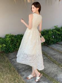 DAZY Abito midi senza maniche con texture, abito estivo casual, vestiti da donna - Beige - Visualizzare 5