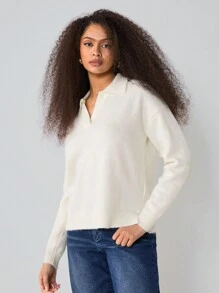 Athîral Suéter minimalista de cuello en V de unicolor y manga larga para mujer, casual para uso diario