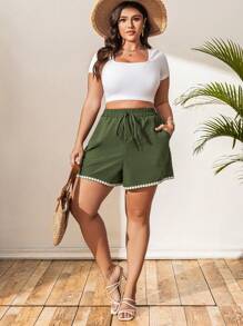 SHEIN LUNE Plus Size Women Cooling Stress Relief Shorts Elegant Fashion Lounge Summer St. Patrick's Day Rave Festival Spring Break Boho Shorts