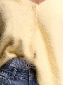 MUSERA Button Up Mohair Knit Cardigan Spring Casual Brunch Airport Holiday Oversized Fall Back To School Autumn Winter Everyday  Work Office  Chic Spring Easter - Yellow - View 6