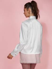 COSMINA Women's White Bowknot Blouse Elegant Office Commuting Top, Spring/Summer - White - View 2